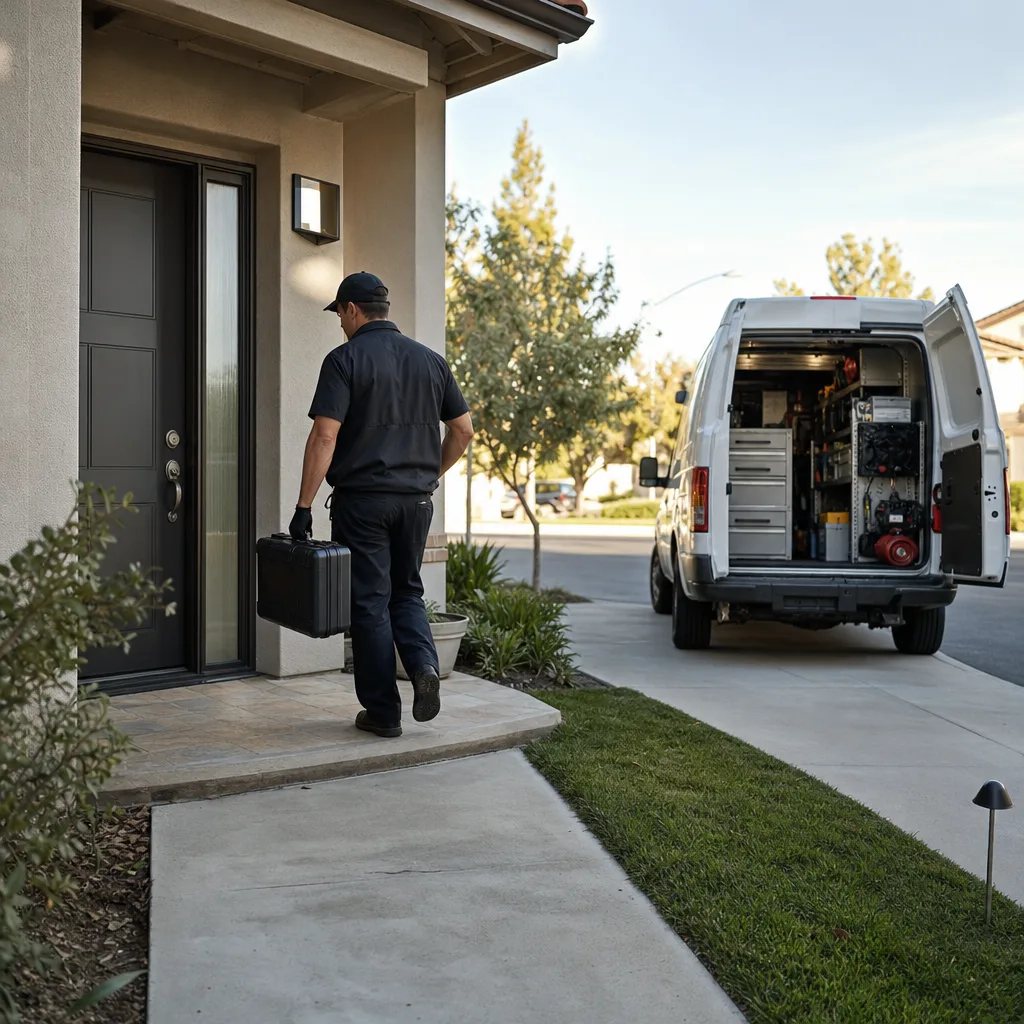 Professional locksmith carrying a toolkit for residential door lock repair