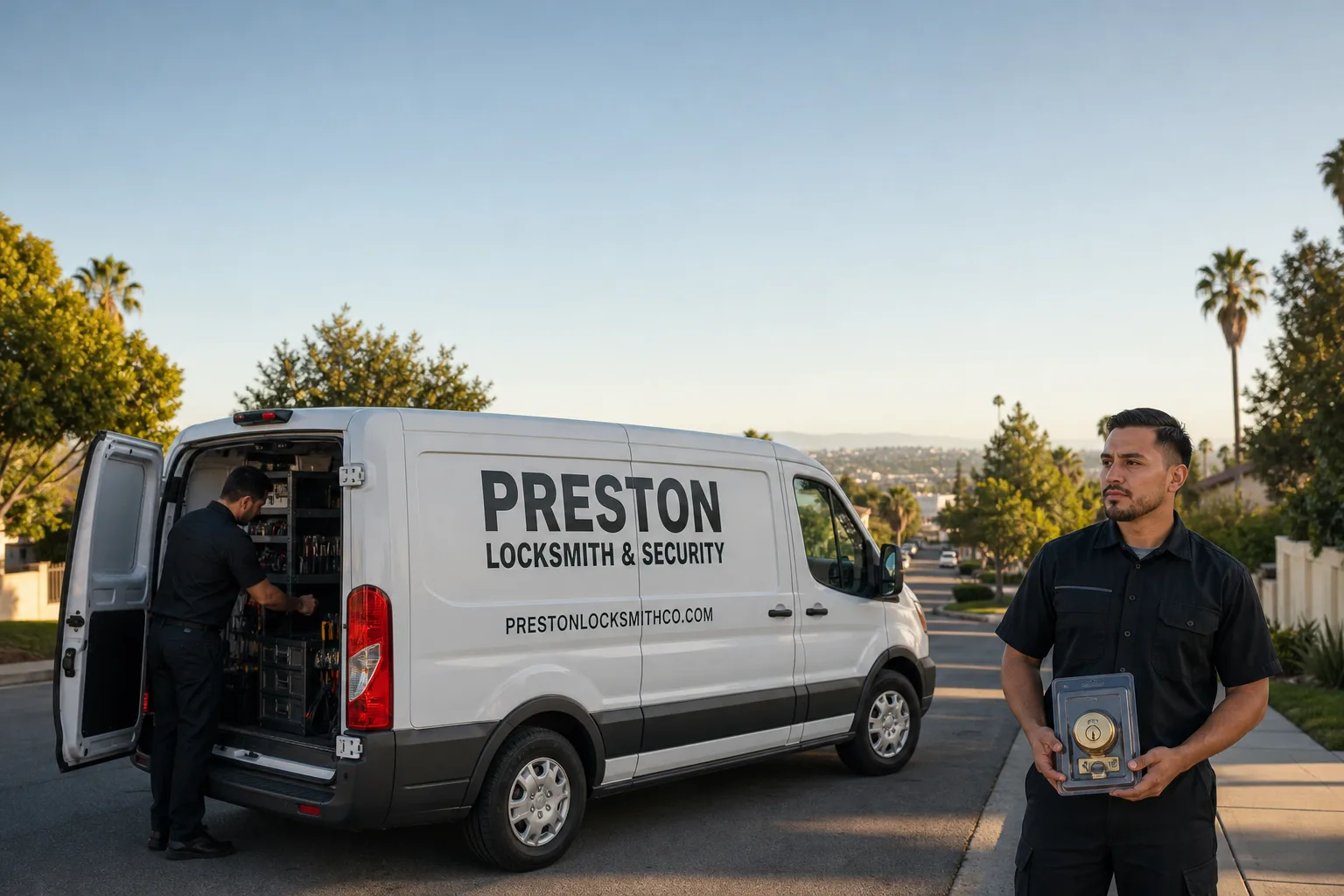 Preston Locksmith & Security locksmith technicians and branded service vehicle